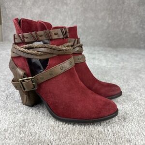 Naughty Monkey Faded Red Strap Leather Suede Ankle Boot Western Boot Women's 8.5